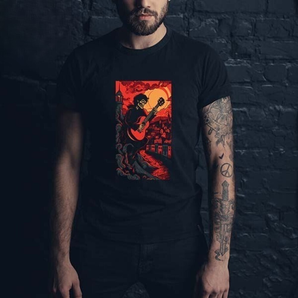 Skull Guitar Heaven Hell Red Sky Graphic Streetwear Unisex T-Shirt